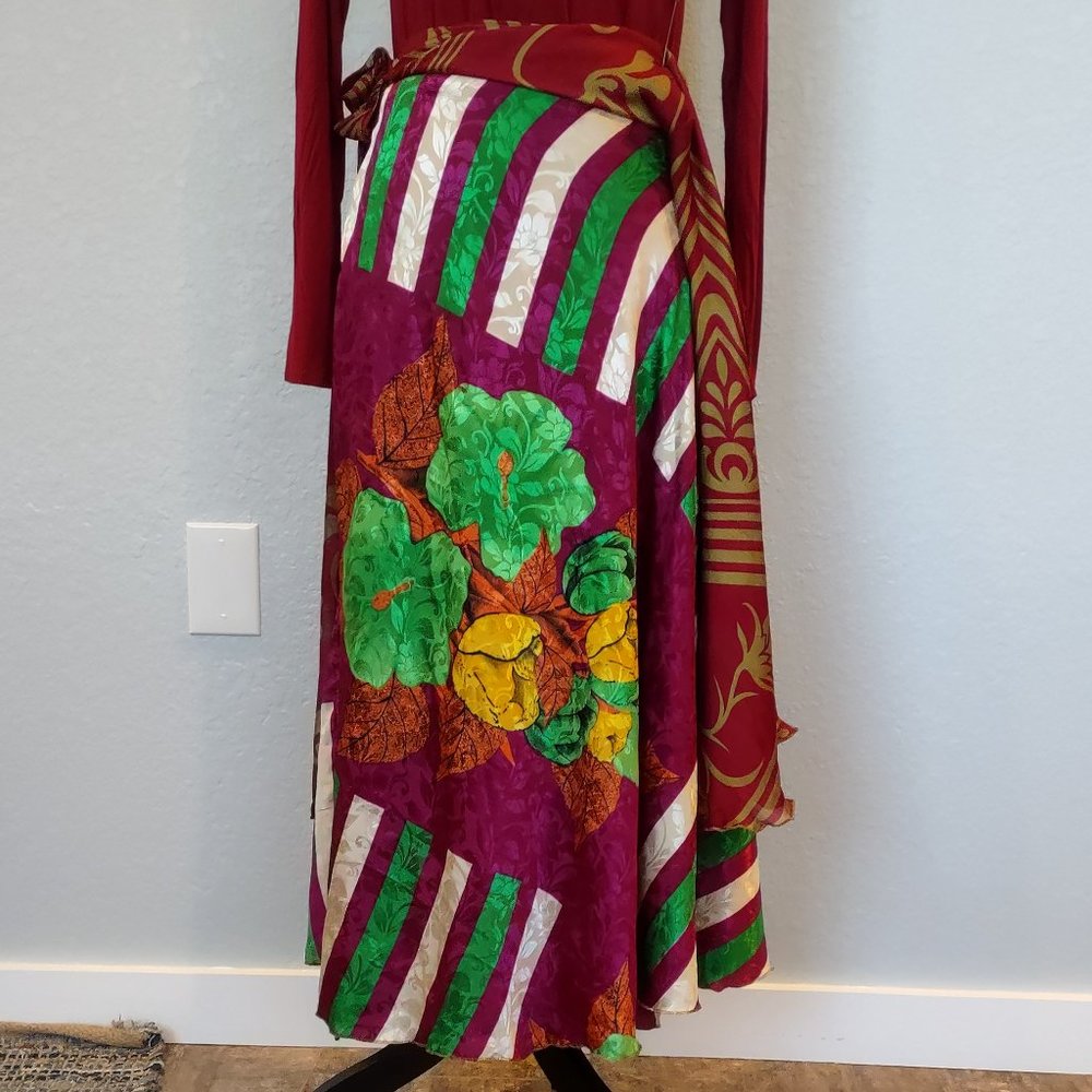 Darn Good Yarn Silk Sari reversible skirt Multi colors